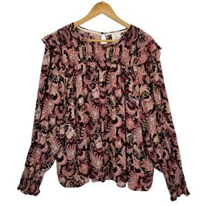 Knox Rose Women's Paisley Long Sleeve Shoulder Ruffle Peasant Blouse Size XXL